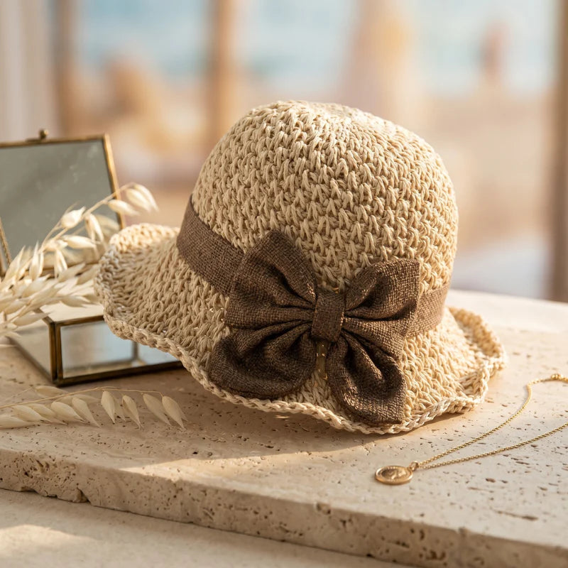 Elegant Woven Straw Sun Hat with Bow