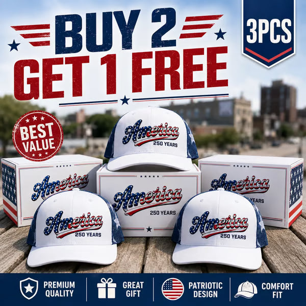 🔥 🇺🇸 America 250 Years Patriotic Embroidered Mesh Trucker Cap