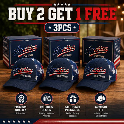 🔥 🇺🇸 America 250 Years Patriotic Embroidered Mesh Trucker Cap