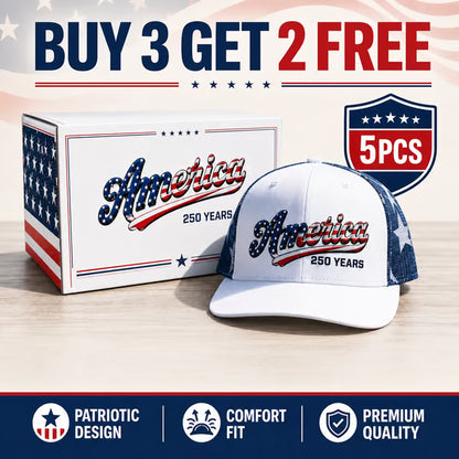 🔥 🇺🇸 America 250 Years Patriotic Embroidered Mesh Trucker Cap