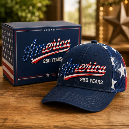 🔥 🇺🇸 America 250 Years Patriotic Embroidered Mesh Trucker Cap