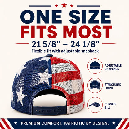 🔥 🇺🇸 America 250 Years Patriotic Embroidered Mesh Trucker Cap
