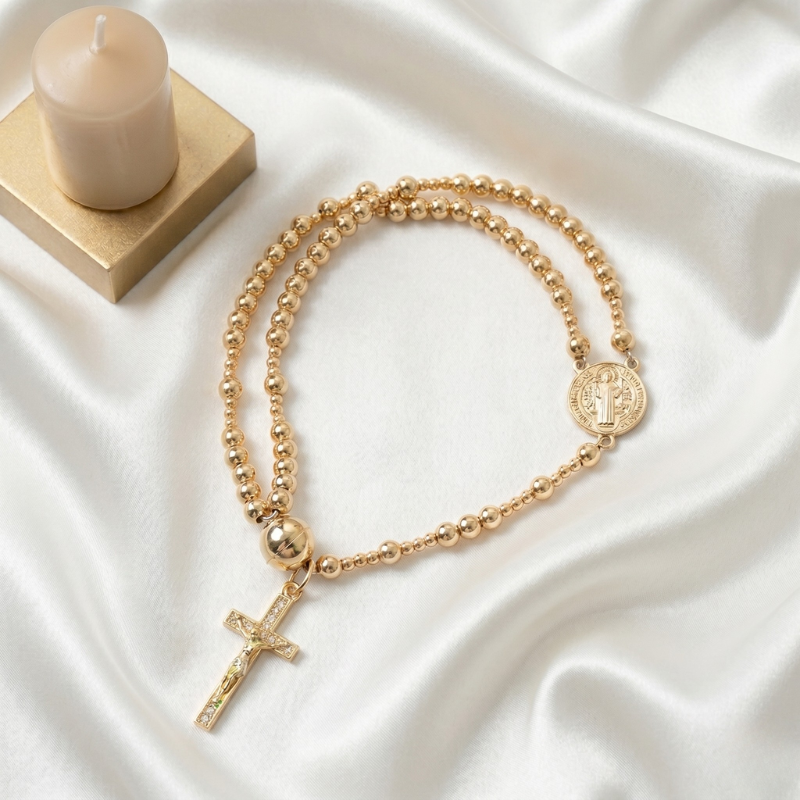 14K Gold Magnetic Rosary Bracelet
