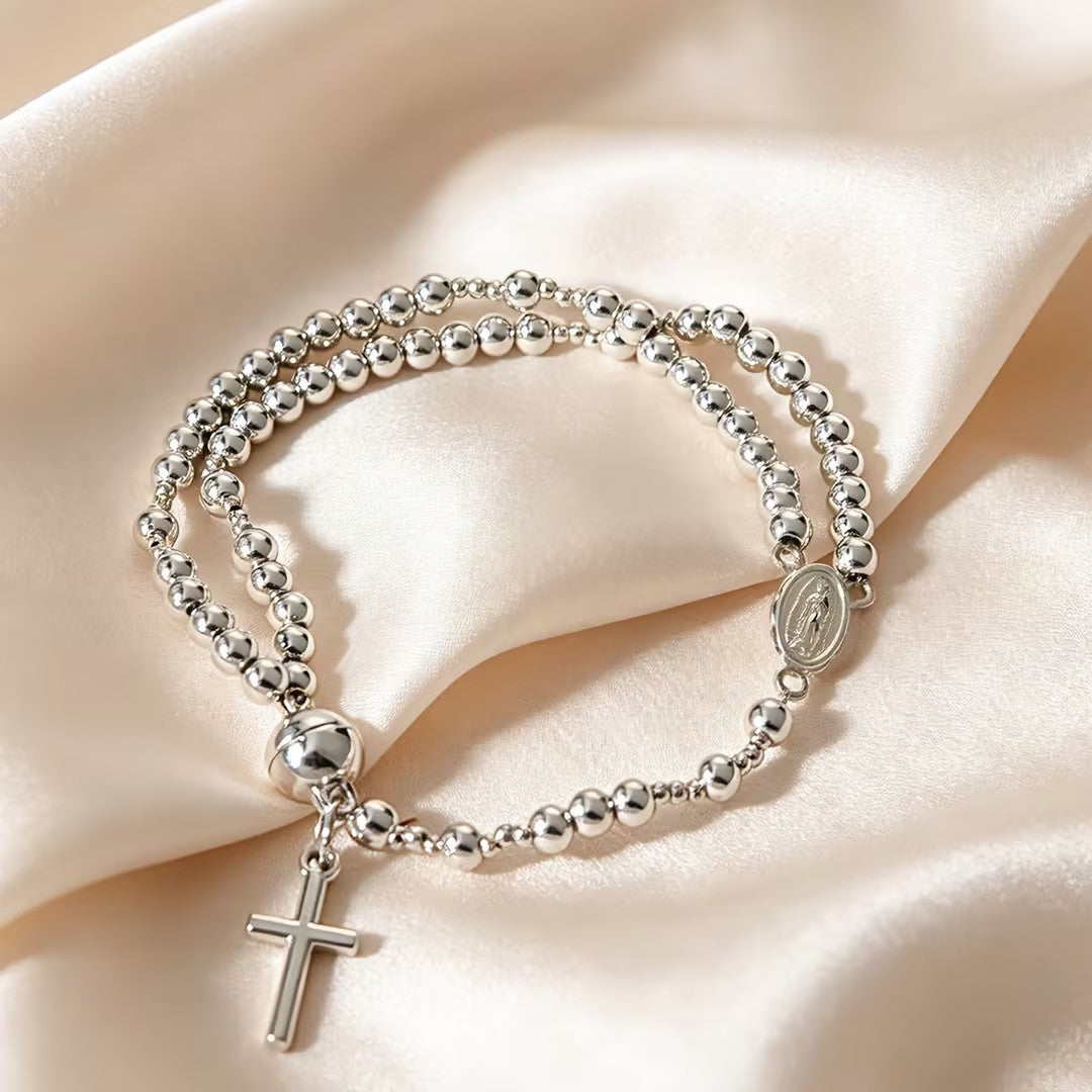 White Gold Magnetic Rosary Bracelet