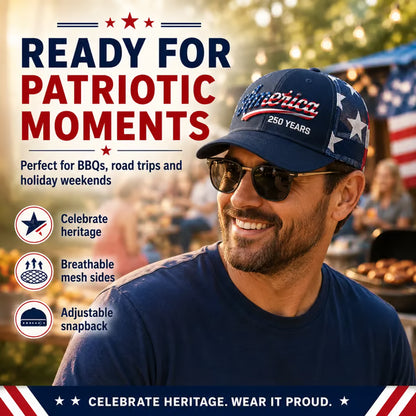 🔥 🇺🇸 America 250 Years Patriotic Embroidered Mesh Trucker Cap